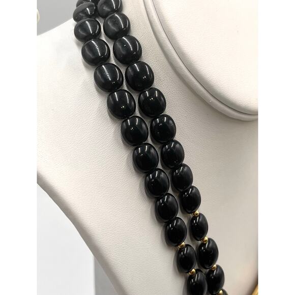 Trifari Vintage Double‎ Strand Beaded Black Goldtone Egyptian
Revival Necklace - Picture 5 of 8